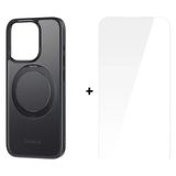 OEMTR Baseus iPhone 15 Plus Skyring Serisi Standlı Magsafe Manyetik Kılıf + Tempered Ekran Koruyucu Set - Siyah