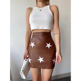 OEY Fashions Yıldız Baskılı Deri Etek Kahve