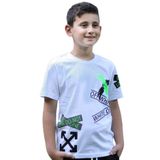 Off White Baskılı %100 Pamuk Beyaz Erkek Çocuk T-shirt 9-16 Yaş 00280