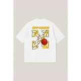 Off Whıte Baskılı Unisex %100 Organik Pamuklu Kalın Dokulu Oversize Bisiklet Yakalı T-Shirt - Beyaz
