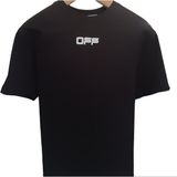 Off-White Bisiklet Yaka Sırt Baskılı T-Shirt - 001-Siyah