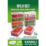 OFFBOX 10 Adet Sızdırmaz Kapaklı Derin Dondurucuya Mikrodalgaya Uygun Saklama Kabı 1 Litre