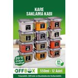 OFFBOX 12 Adet 24 Parça 0,55 Litre Kare Erzak Saklama Kabı Baharatlık 20 Etiket Hediyeli