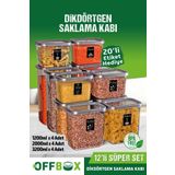 OFFBOX 12 Adet 24 Parça 1,2-2-3,2 Litre Dikdörtgen Erzak Bakliyat Saklama Kabı Seti 20 Etiket Hediyeli