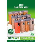 OFFBOX 12 Adet 24 Parça 1,7 Litre Jumbo Boy Kare Erzak Saklama Kabı Seti Baharatlık 20 Etiket Hediyeli