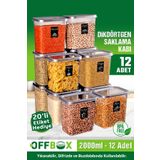 OFFBOX 12 Adet 24 Parça 2 Litre Dikdörtgen Erzak Bakliyat Saklama Kabı Seti 20 Etiket Hediyeli