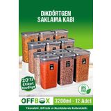 OFFBOX 12 Adet 24 Parça 3,2 Litre Mega Boy Dikdörtgen Erzak Bakliyat Saklama Kabı 20 Etiket Hediyeli
