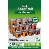 OFFBOX 12 Li Kare Erzak Bakliyat Saklama Kabı Seti Baharatlık Mutfak Çeyiz Seti 20 Etiket Hediyeli Set-1k