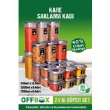 OFFBOX 24 Adet 48 Parça 0,55-1,2-1,7 Litre Kare Erzak Bakliyat Saklama Kabı Seti 40 Etiket Hediyeli