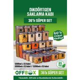 OFFBOX 36 Adet 72 Parça 1,2-2,0-3,2 Litre Dikdörtgen Erzak Bakliyat Saklama Kabı Seti 60 Etiketli Çeyiz Set