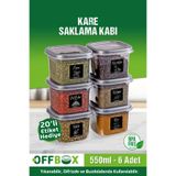 OFFBOX 6 Adet 12 Parça 0,55 Litre Kare Erzak Saklama Kabı Baharatlık Seti 20 Etiket Hediyeli