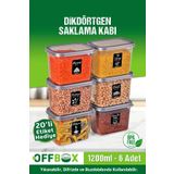 OFFBOX 6 Adet 12 Parça 1,2 Litre Dikdörtgen Erzak Bakliyat Saklama Kabı Seti 20 Etiket Hediyeli