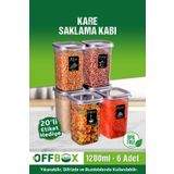 OFFBOX 6 Adet 12 Parça 1,2 Litre Kare Erzak Saklama Kabı Seti 20 Etiket Hediyeli