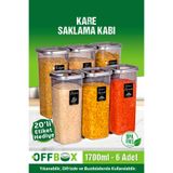 OFFBOX 6 Adet 12 Parça 1,7 Litre Jumbo Boy Kare Erzak Saklama Kabı Seti 20 Etiket Hediyeli