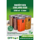 OFFBOX 6 Adet 12 Parça 3,2 Litre Mega Boy Dikdörtgen Erzak Bakliyat Saklama Kabı Seti 20 Etiket Hediyeli