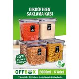 OFFBOX 6 Adet 12 Parça Dikdörtgen 2 Litre Erzak Bakliyat Saklama Kabı Çeyiz Seti 20 Etiket Hediyeli
