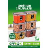 OFFBOX 6 Lı 12 Parça 1,2 Lt. Dikdörtgen Erzak Bakliyat Baharat Saklama Kutusu Takımı 20 Etiketli