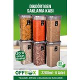 OFFBOX 6 Lı 12 Parça 3,2 Lt. Büyük Boy Dikdörtgen Kuruyemiş Erzak Bakliyat Saklama Kutusu Seti 20 Etiketli