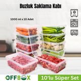 Offbox Buzluk Sebze Bakliyat Et Gıda Saklama Kabı - 1 Lt. - 10 Adet - Şeffaf