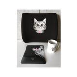 Officeküp Meraklı Kedi Visco Bel Yastığı Mouse Pad Kupa 3'lü Set -siyah