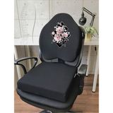 Officekup Visco Gamer Oyuncu Bel Yastığı ve Kare Oturma Minderi 2'li Set Siyah Flower Düet