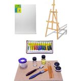 Ofigram 35*50 cm Tuval 3 Ayaklı Şövale Yağlı Boya Seti Ahşap Palet Metal Spatul
