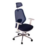 Ofisbazaar Dali Beyaz Fileli Yönetici Koltuğu | Ergonomik Başlıklı Ofis Koltuğu Lacivert