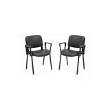 Ofisbazaar Form Siyah Deri Kolçaklı Misafir Sandalyesi 2'li Set | Metal Ayaklı Ergonomik Bekleme Sandalyesi Siyah