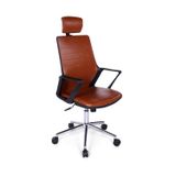 Ofisbazaar Lizz Kahverengi Deri Yönetici Koltuğu | Ergonomik Başlıklı Ofis Koltuğu Kahverengi