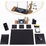 Ofistike Avukata Lüks Siyah Sümen Takımı 10 Parça Düğmeli ve Themis Heykelli 33x10 cm İsimlik