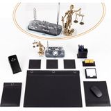 Ofistike Avukata Themis Heykelli Düğmeli Siyah Sümen Takımı 10 Parça 29x11 cm Ölçülerinde