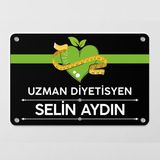 Ofistike Diyetisyene Özel Siyah Kapı Tabela Büro Ofis Mini Giriş Tabelası - Yeşil - Siyah