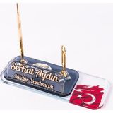 Ofistike İsme Özel Türk Bayrağı Desenli Ataçlı Ofis Masa İsimliği