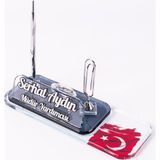Ofistike İsme Özel Türk Bayrağı Desenli Gümüş Renk Ataçlı Ofis Masa İsimliği