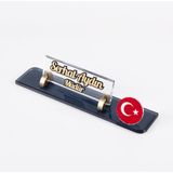 Ofistike Türk Bayrağı Logolu Maydos Masa Isimliği Kristal Ofis Masaüstü Kabartma Isimlik