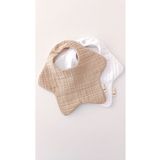 O&G Collection 2'li Yıldız Bej-byz %100 Pamuklu Organik 8 Katlı Müslin Bebek Salya Önlüğü / Mama Önlüğü /nikel Free