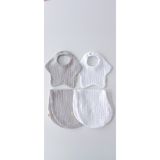O&G Collection 4'lü Gri ,Beyaz %100 Pamuklu 8 Katlı Müslin Bebek Salya Önlüğü ve Omuz Örtüsü Seti/Nikel Free Çıt