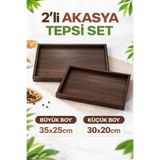 Ogeda Home 2'li Akasya Ahşap Sunum ve Dekoratif Organizer Tepsi Seti