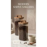 Ogeda Home 2'li Akasya Kapaklı Cam Kavanoz 1100 Ml–2'li Orta Boy Kahve, Bakliyat & Kuruyemiş Saklama Kabı