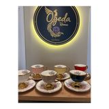 Ogeda Home, Balsa 6’lı Çiçek Desenli Renkli Kahve Fincanı Takımı – Gold Ayaklı Porselen Türk Kahvesi Fincan Seti