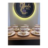 Ogeda Home Çiçek Desenli 6 Kişilik Porselen Kahve Fincanı Takımı – Gold Ayaklı Çiçekli Türk Kahvesi Fincan Seti