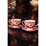 Ogeda Home Mien 2 Kişilik Love Birds Pembe Fincan Takımı-Lovely Birds Kırmızı Pembe Fincan Seti