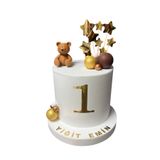 OGELAPARTY Kişiye Özel 1 Yaş Gold Detaylı Ayıcıklı Maket Pasta – Doğum Günü & Konsept Süs