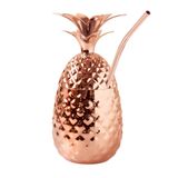 Oggi Pipetli ve Kapaklı Paslanmaz Çelik Ananas Fincanı - 340 ml Bakır Kaplama Metal Ananas, Yaz için Bar Aksesuarları, Kokteyl Bardakları Harika İçme Hediyeleri Yapar