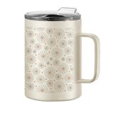 OGGI ThermoMug Paslanmaz Çelik Yalıtımlı Kupa - Kulplu ve Kapaklı Çift Duvar Vakum Yalıtımlı Kahve Fincanı, Kamp Kupası, Seyahat Termosu, 14 oz (420 ml), Papatya