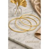 OGHAMAY Ajda Bilezik 3’lü Set İnce Düz Model Gold Renk Tam Tur Kararmaz Paslanmaz Çelik Kadın Bileklik