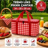 Ogi Home Termal Piknik Çantası 20 Litre Isı Yalıtımlı Soğuk Sıcak Koruyucu Fermuarlı Kamp Plaj Yolculuk Için Ideal - Beyaz - Kırmızı - 21 lt