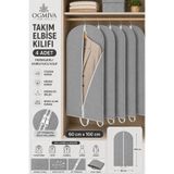 OgMiva 4'lü Gri Takım Elbise Kılıfı 60x100 cm Çift Fermuarlı Gamboç Elbise Kılıfı Kıyafet Koruyucu Toz Geçirmez Dolap Düzenleyici