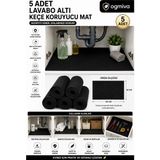 Ogmiva 5'li Lavabo Altı Keçe Koruyucu Mat Su Emici Dolap Içi Örtü Kesilebilir Mutfak ve Banyo Dolabı Matı 100X50CM - Siyah - 100 x 50 cm