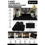 OgMiva 5'li Lavabo Altı Keçe Koruyucu Mat Su Emici Dolap İçi Örtü Kesilebilir Mutfak ve Banyo Dolabı Matı 100x50cm